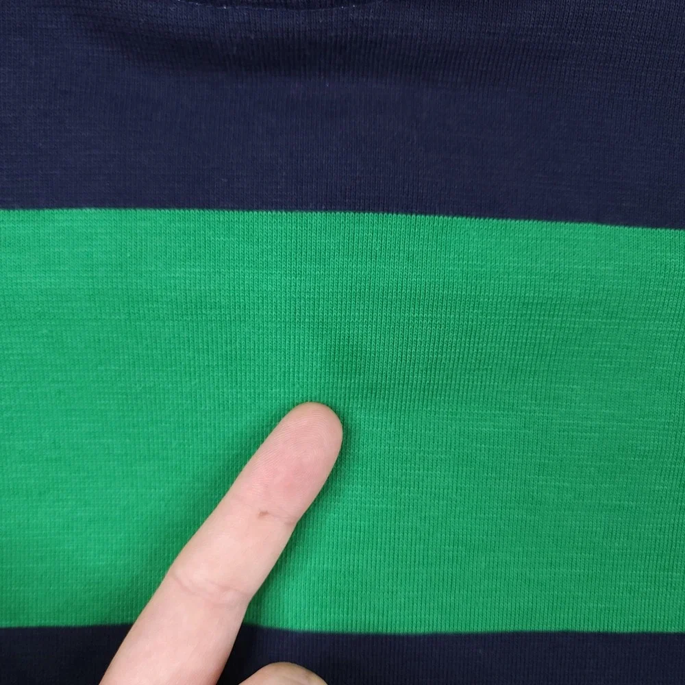 Campus American Rugby Shirt Mens Large Green Blue Striped Long Sleeve Polo USA